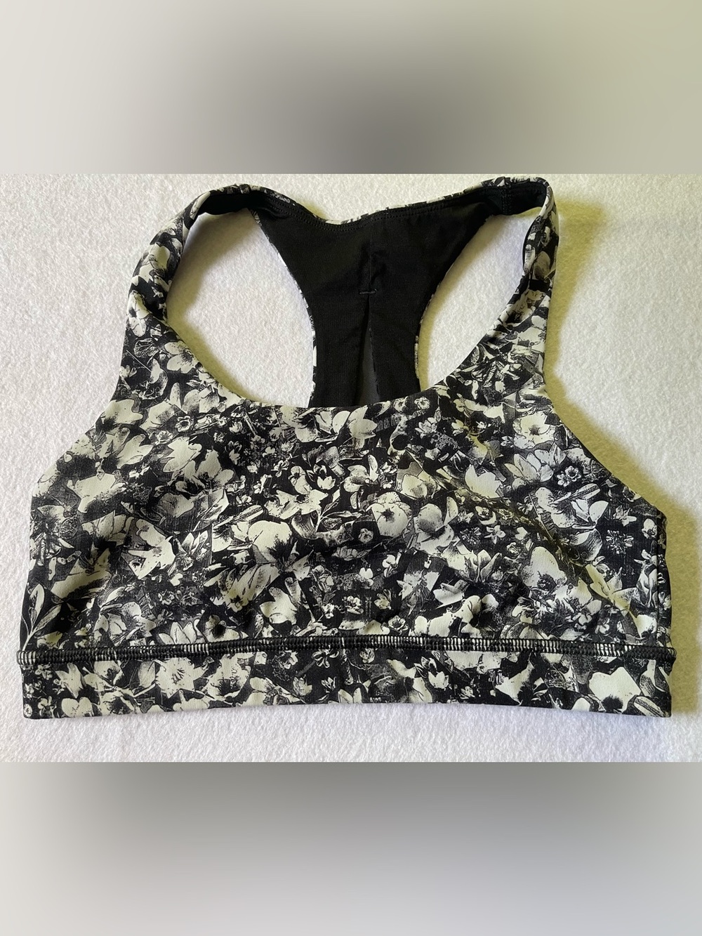 Lululemon athletica Black & White Floral Racerback Sports Bra